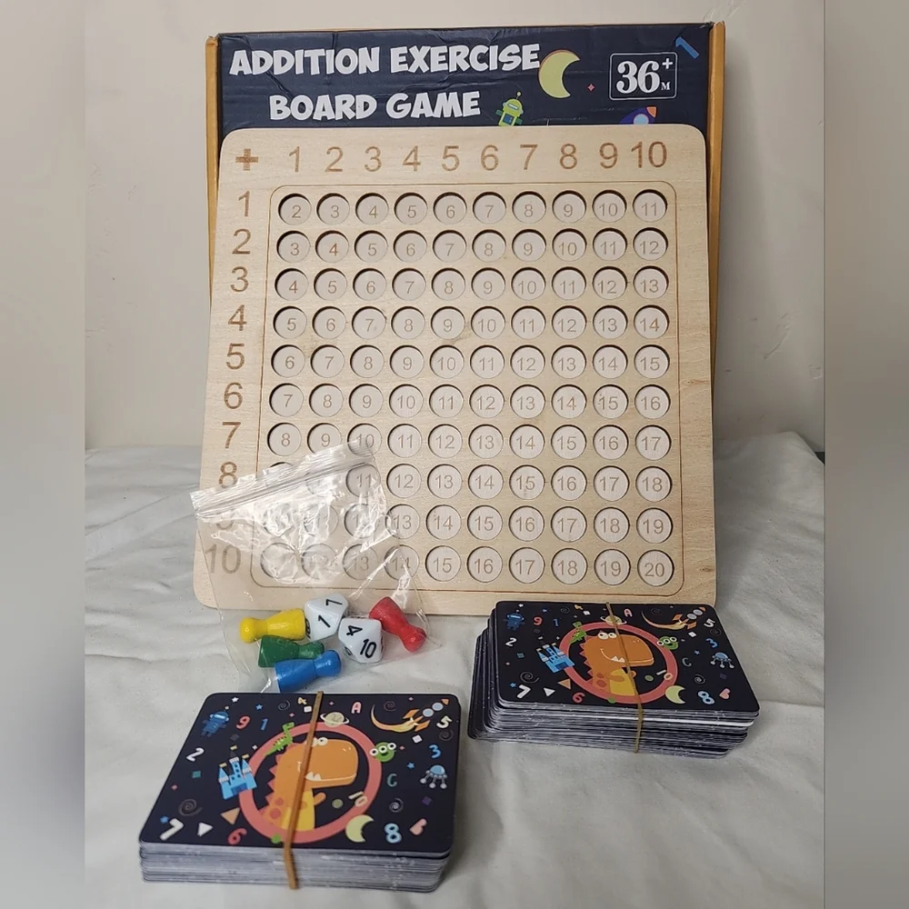 Math Addition Exercise Board Game For Ages 3+ Montressori Style Instruction